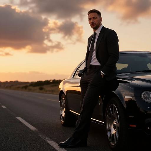 Tom Hardy Stylish Sunset Car Scene