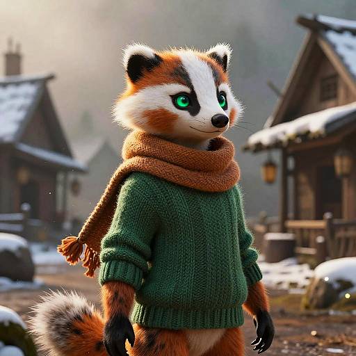 Confident Female Badger in Winter Village