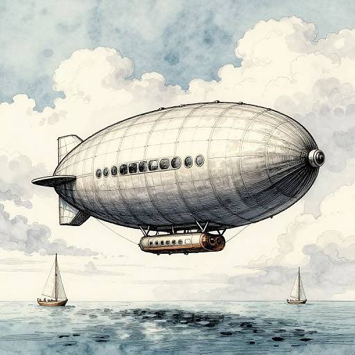 Fantastical Airship Over Serene Waters