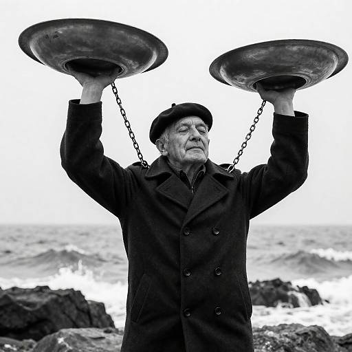 Elderly Man with Beret and Plates