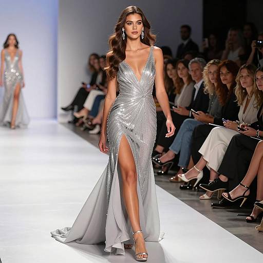 Glamorous Silver Gown on the Runway