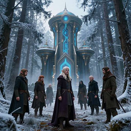 Cyber Fantasy Elves in Frosted Forest