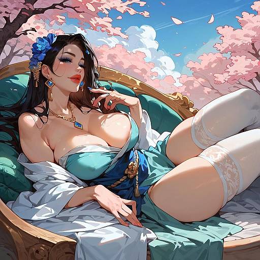 Mulan Relaxing Under Cherry Blossoms