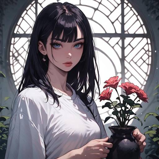 Solemn Anime Girl in a Flower Garden Solemn Anime Girl in a Flower Garden