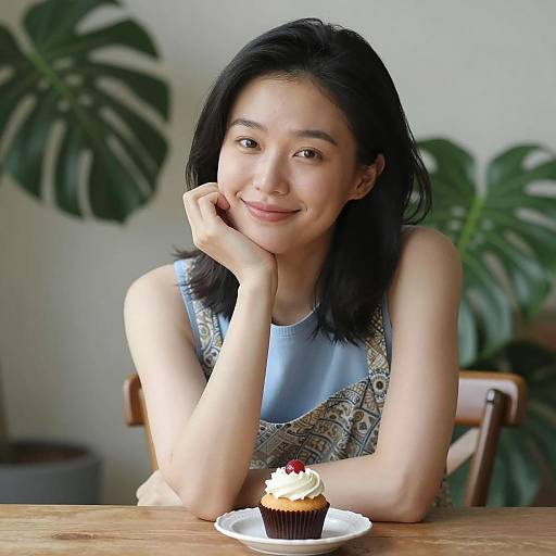 Smiling Asian Woman with Cupcake