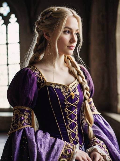 Woman in Purple Medieval Fantasy Dress