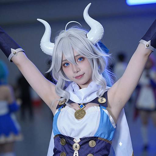 Young Woman Cosplaying White-Haired Character