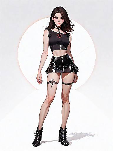 Stylish Woman in Black Faux Leather Outfit