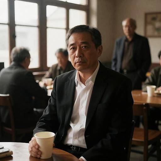 Serious Middle-Aged Man in Black Suit