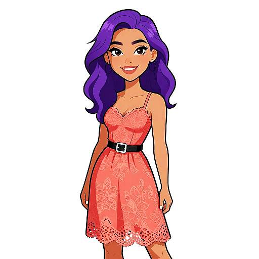 Smiling Woman in Coral Lace Sundress