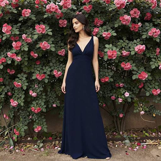 Woman in Navy Gown by Roses