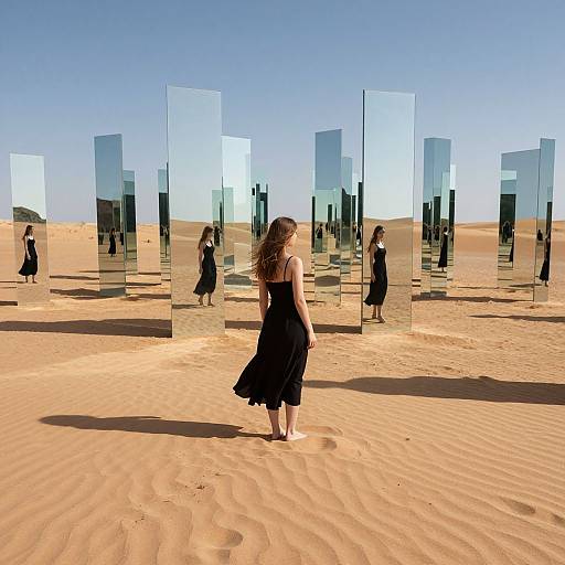 Woman Among Infinite Desert Mirrors