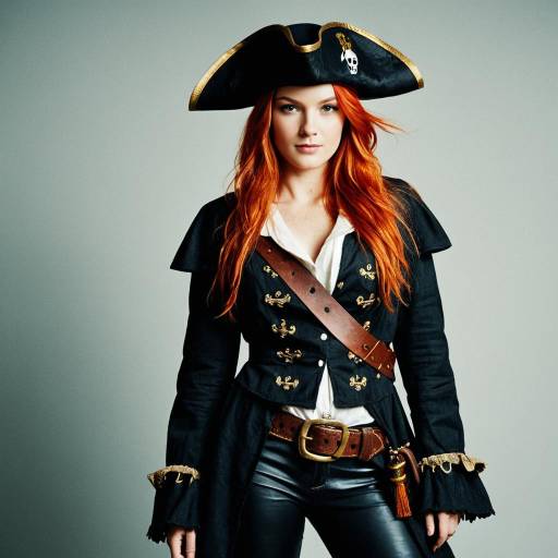 Woman in Red Hair Pirate Costume