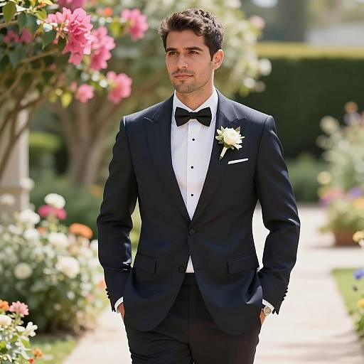 Elegant Groom in Colorful Garden Setting
