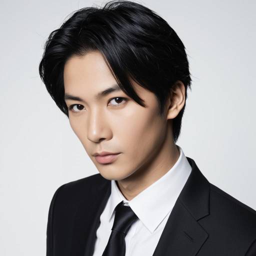 Serious Asian Man in Black Suit