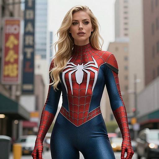 Blonde Woman in Red Spider-Man Suit