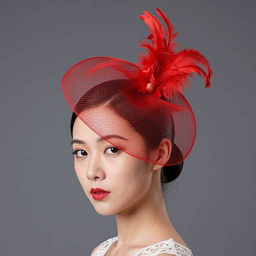 Elegant Bride in Red Feather Fascinator