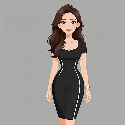 Chic Smiling Woman in Black Dress