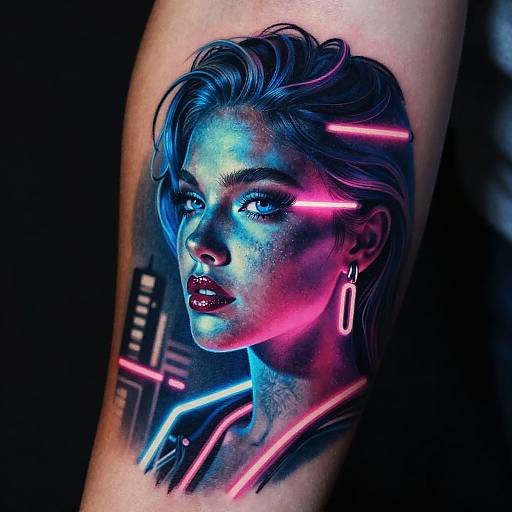 Realism Neon Tattoo on Dark Skin