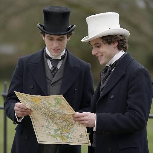 Victorian Gentlemen with Map Outdoors