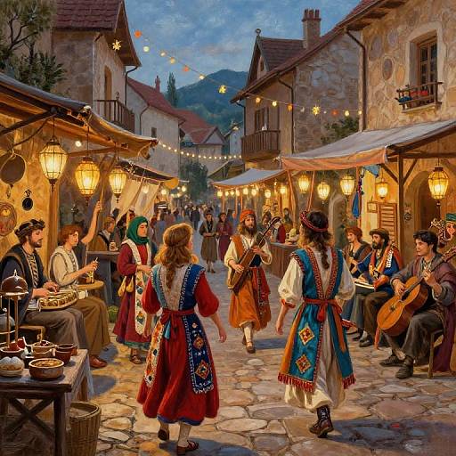 Colorful Medieval Market Street Scene
