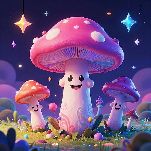 Trippy Cartoon Funky Mushroom Illustration