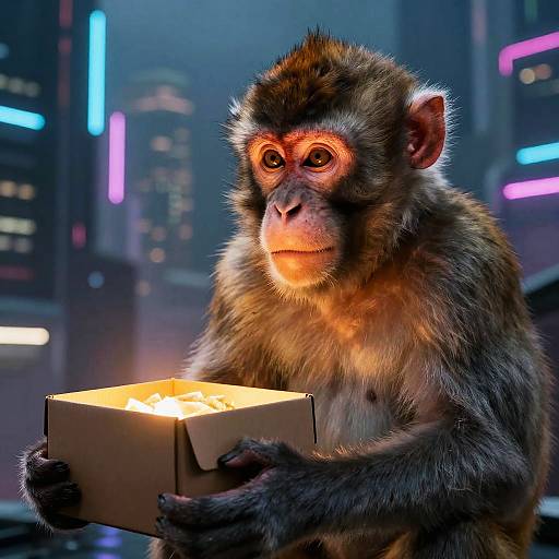 Cyberpunk Monkey with Glowing Box