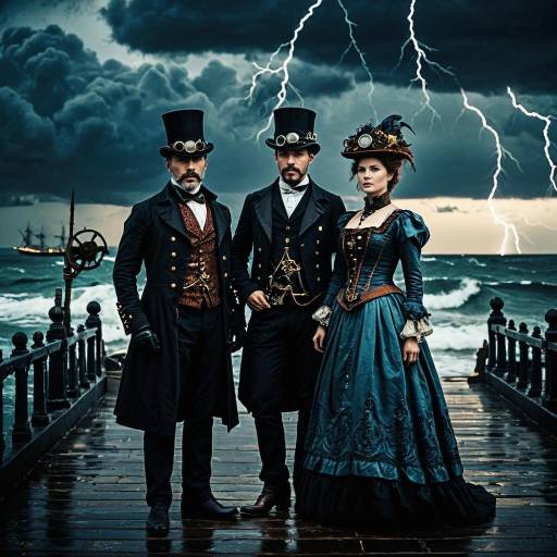 Victorian Steampunk Explorers at Stormy Harbor