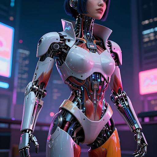 Cyberpunk Female Android Revealing Inner Mechanics