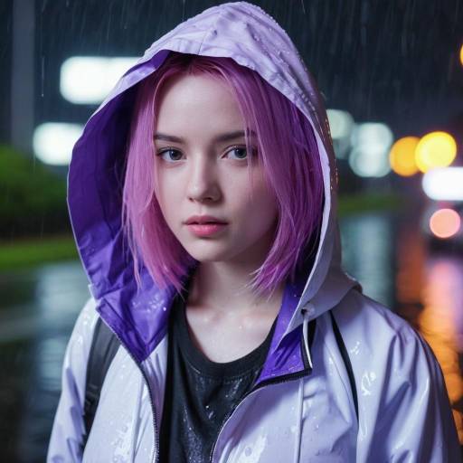 Girl in the Rain with Pink Hair