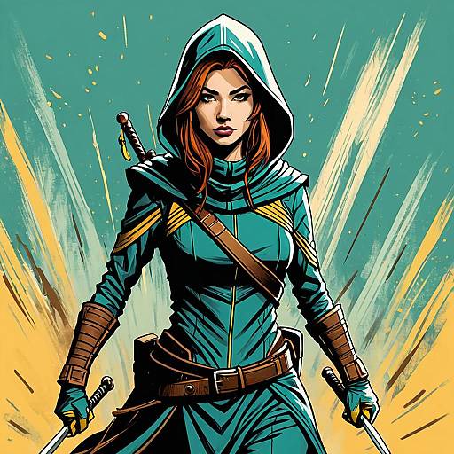 Redhead Rogue Warrior with Dual Silver Blades