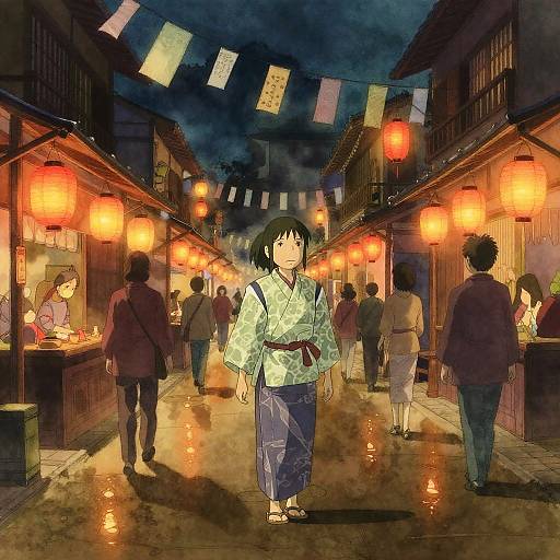Lantern-lit Japanese Marketplace at Night
