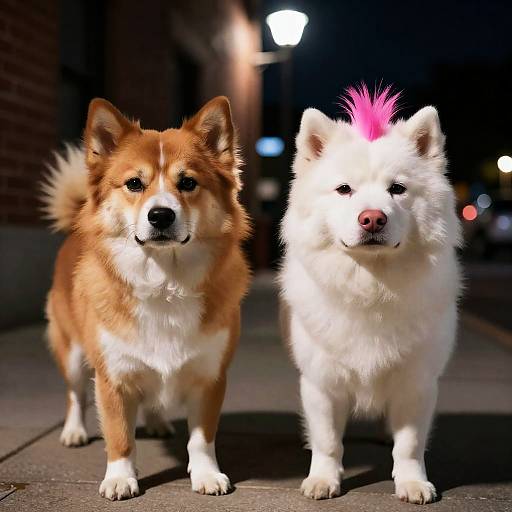 Nighttime Walk with Stylized Canine Friends
