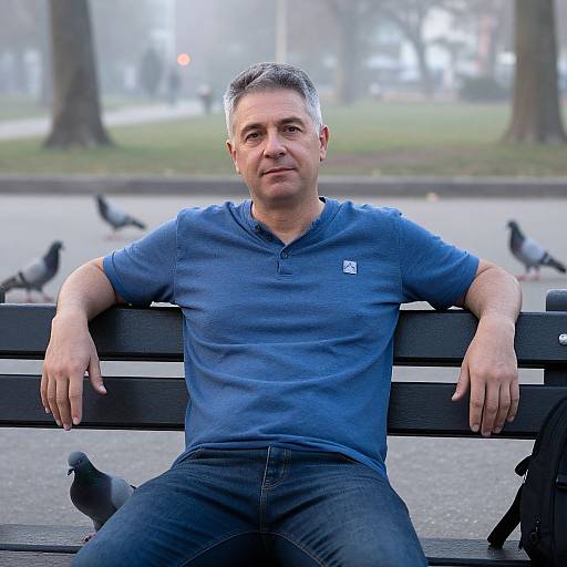 Calm Man on Foggy City Bench