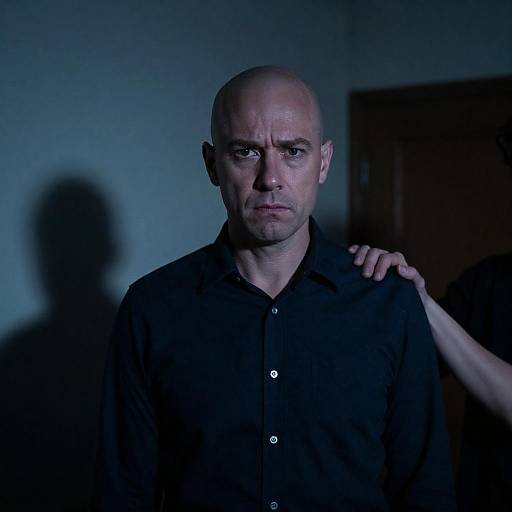 Tense Moment in Dim Blue Room