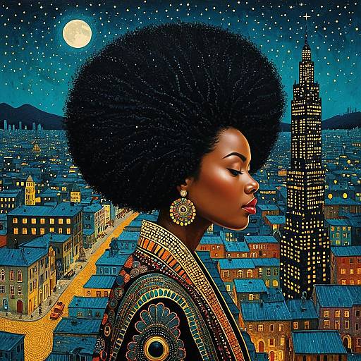 Surreal Night: African Woman in City