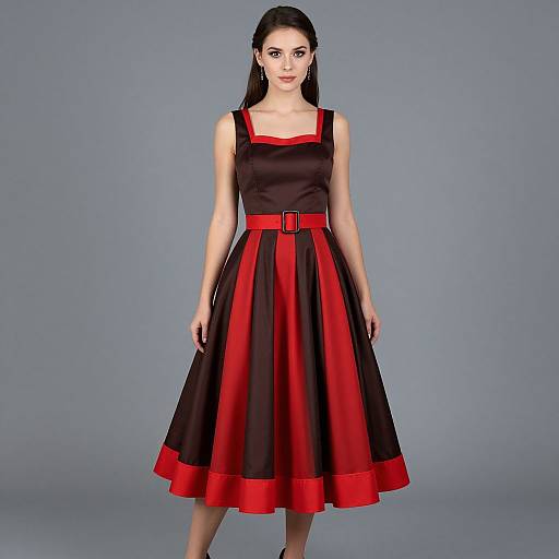 Woman in Brown and Red Dress