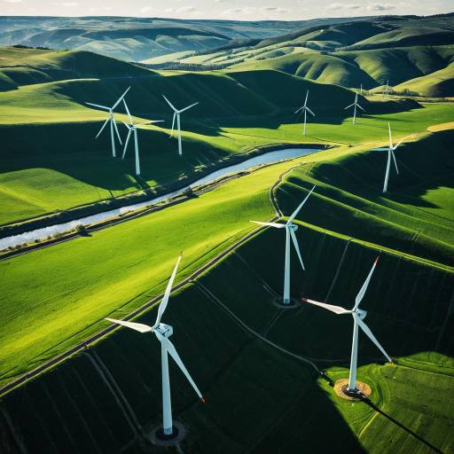 Vibrant Landscape with Wind Turbines and Solar Power