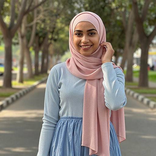 Sunlit Woman in Pink Hijab