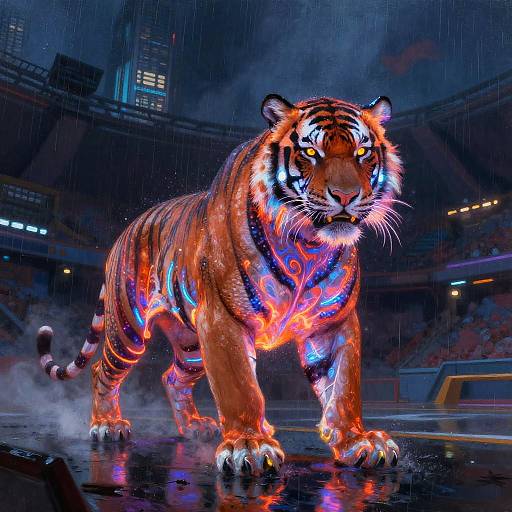 Neon Plasma Tiger in Futuristic Arena
