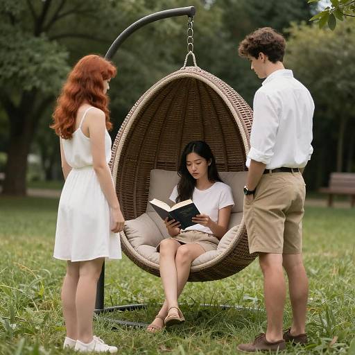 Outdoor Scene with Friends and Reading