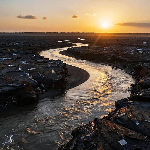 Expressionist Volcanic Riverbend Landscape