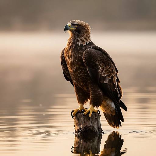 Smiling Eagle at Dawn by Lake
