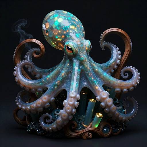 Opalized Bioluminescent Octopus Art Nouveau