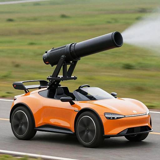 Futuristic Orange Electric Vehicle with Water Cannon