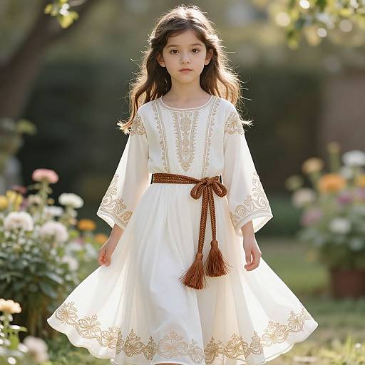 Graceful Young Woman in Elegant Garden Dress