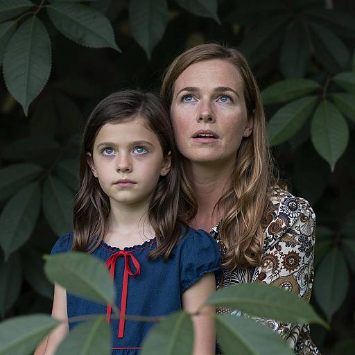 Woman and Girl Standing in Dense Foliage
