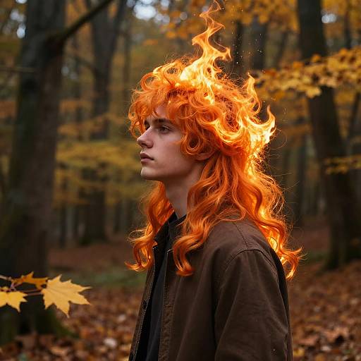 Fiery-Haired Man in Autumn Forest