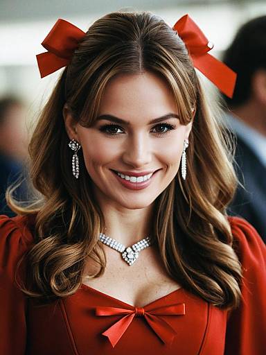 Cassie Lang Red Dress Upper-Body Portrait