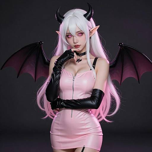 Seductive White-Haired Demon Woman